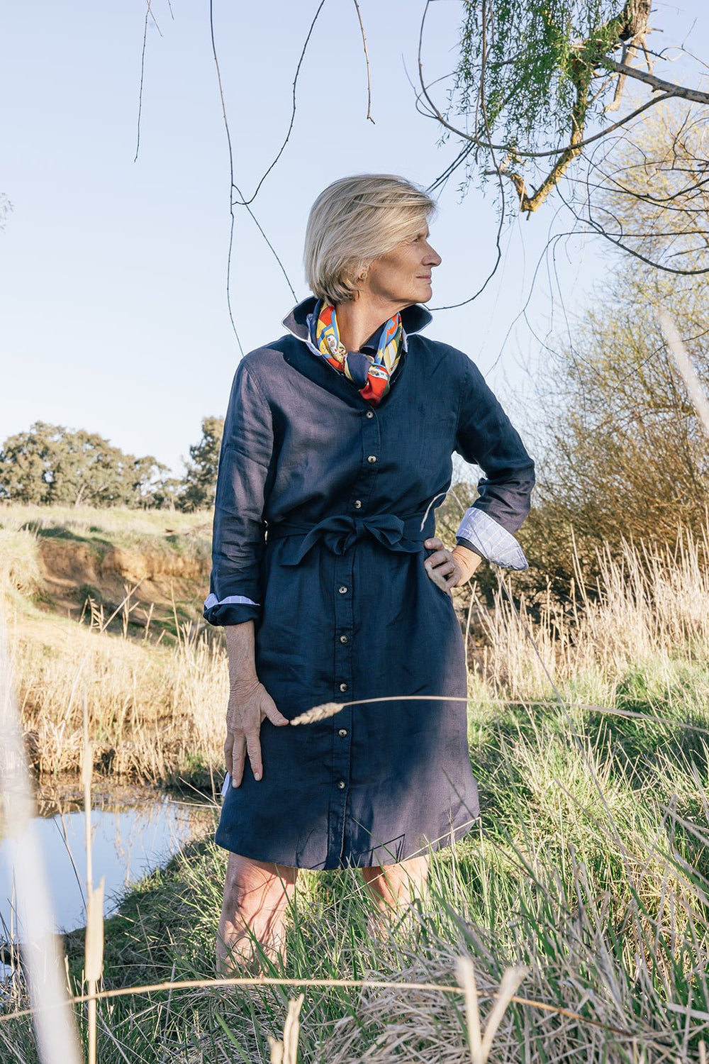 Emma Navy Linen Dress - H&S Heritage