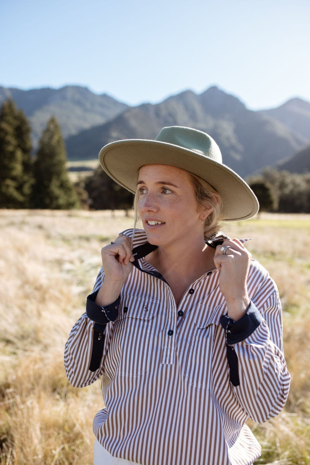 Heidi Workshirt in Mocha and White Stripe - H&S Heritage