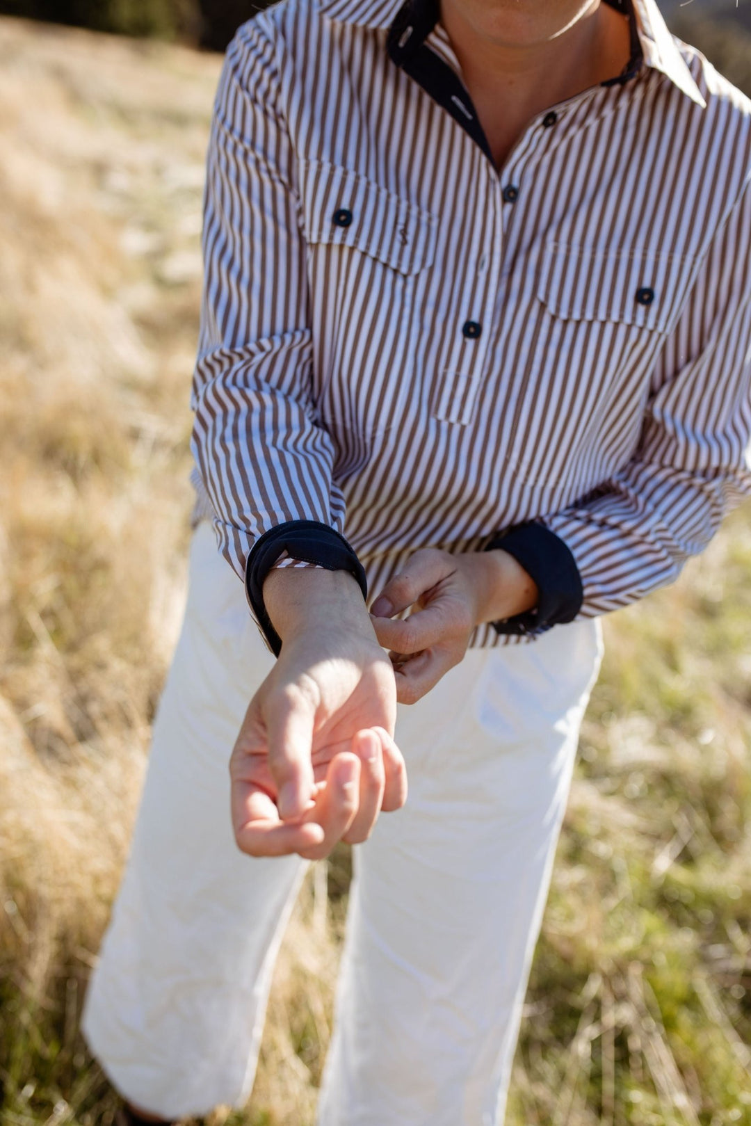 Heidi Workshirt in Mocha and White Stripe - H&S Heritage