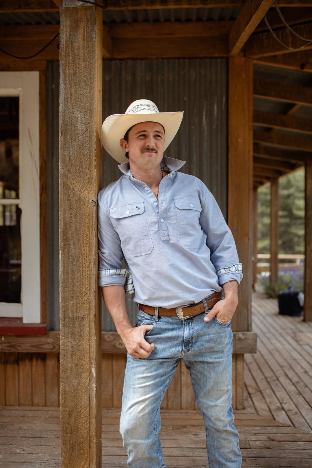 Albie Workshirt in Blue Oxford Cotton - H&S Heritage