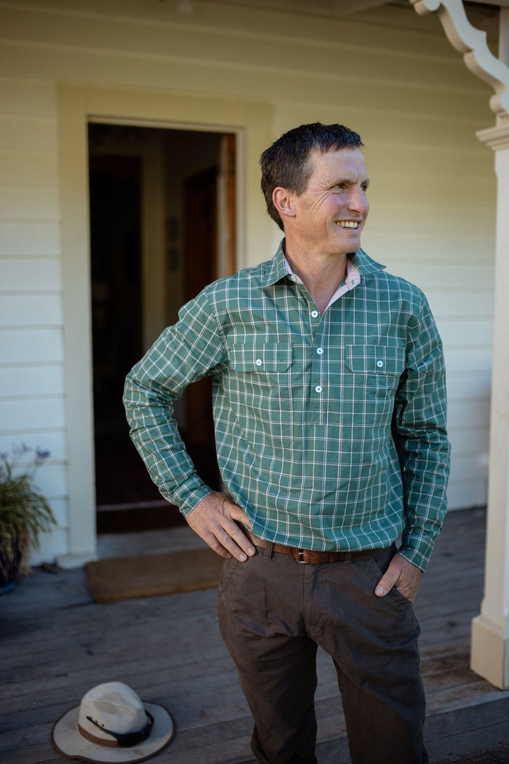 Albie Workshirt in Green Check - H&S Heritage