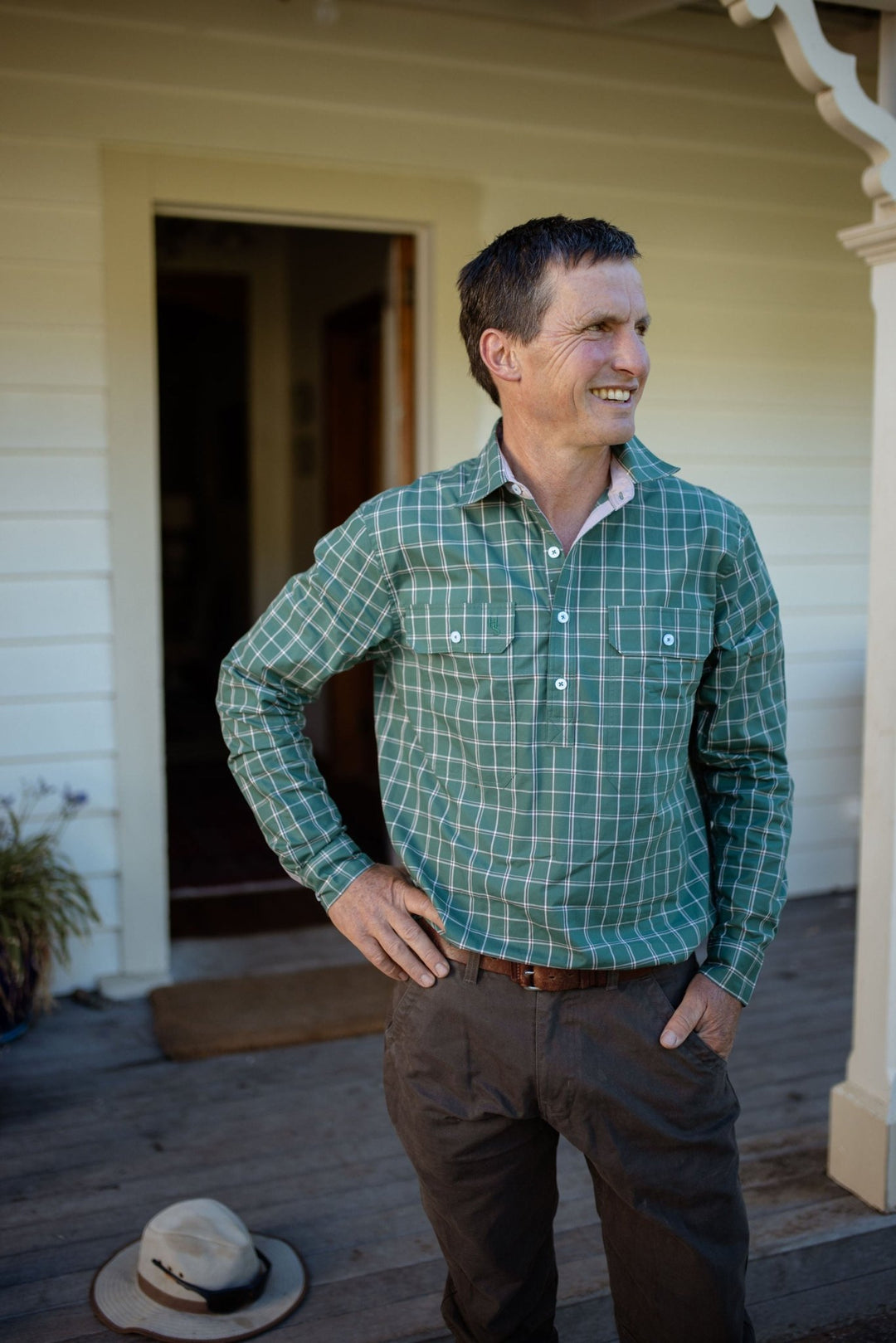 Albie Workshirt in Green Check - H&S Heritage