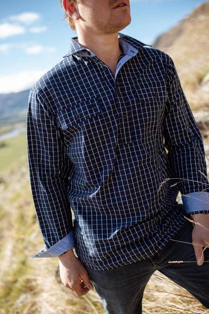 Albie Workshirt in Navy Check - H&S Heritage
