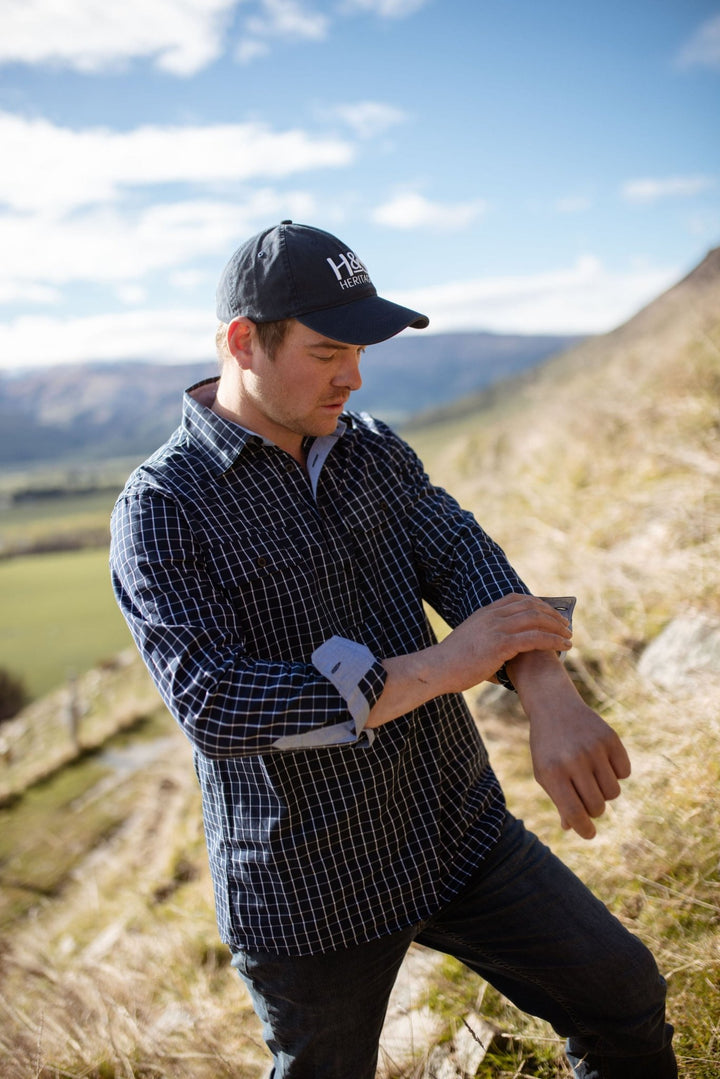 Albie Workshirt in Navy Check - H&S Heritage