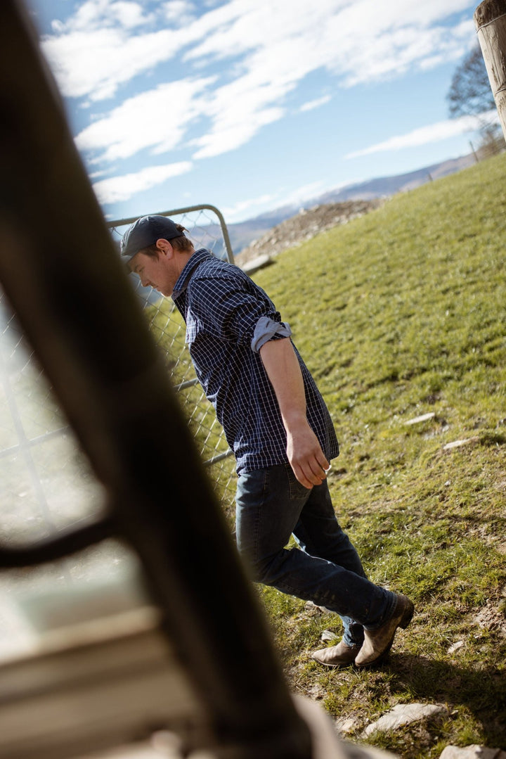 Albie Workshirt in Navy Check - H&S Heritage