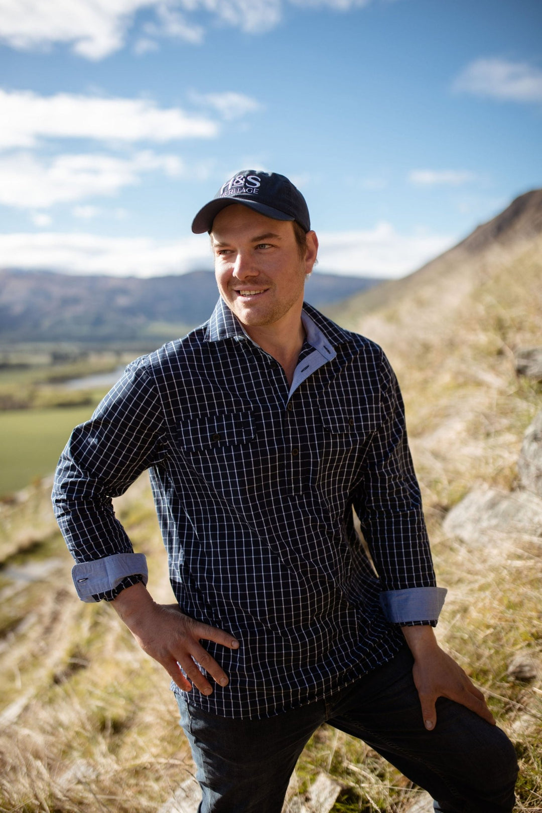Albie Workshirt in Navy Check - H&S Heritage