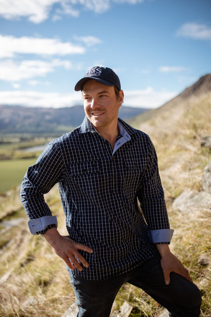 Albie Workshirt in Navy Check - H&S Heritage