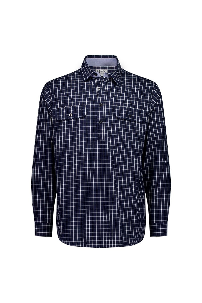 Albie Workshirt in Navy Check - H&S Heritage