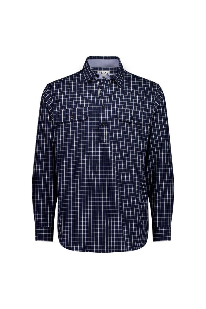 Albie Workshirt in Navy Check - H&S Heritage