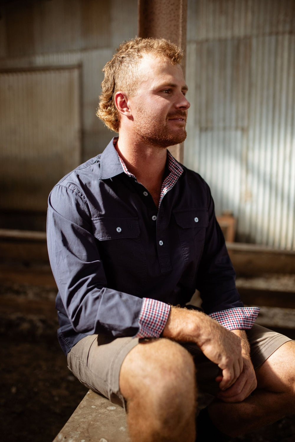 Albie Workshirt in Navy with Red Check - H&S Heritage