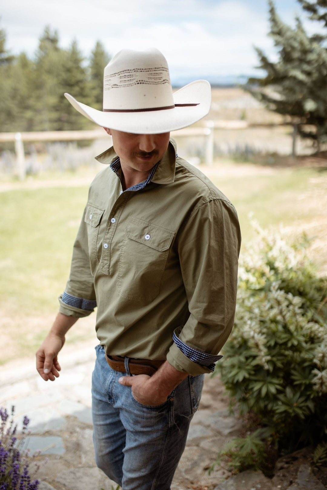 Albie Workshirt in Olive Green - H&S Heritage