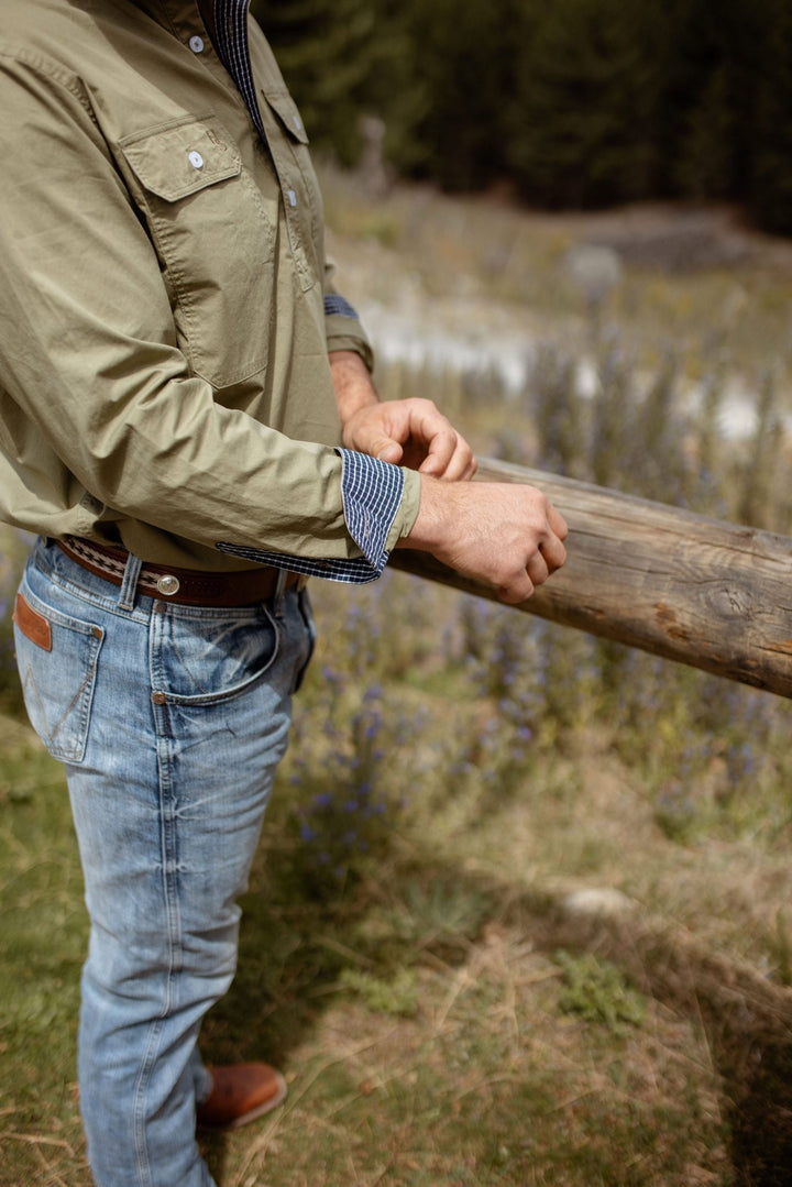 Albie Workshirt in Olive Green - H&S Heritage