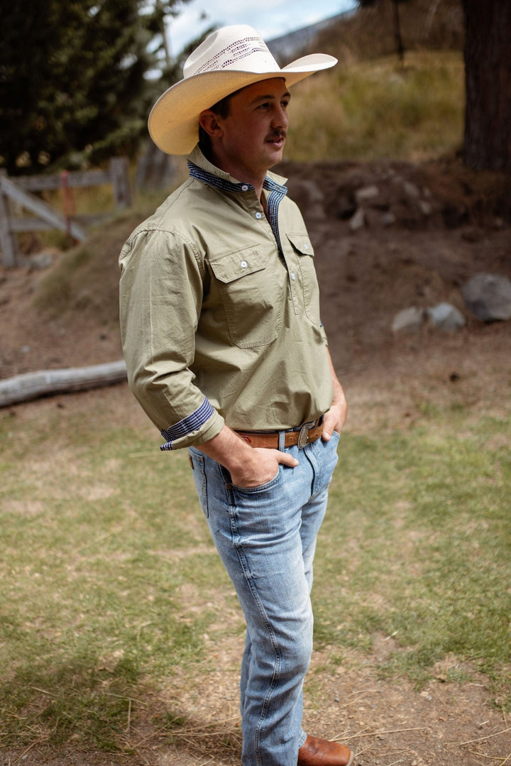 Albie Workshirt in Olive Green - H&S Heritage