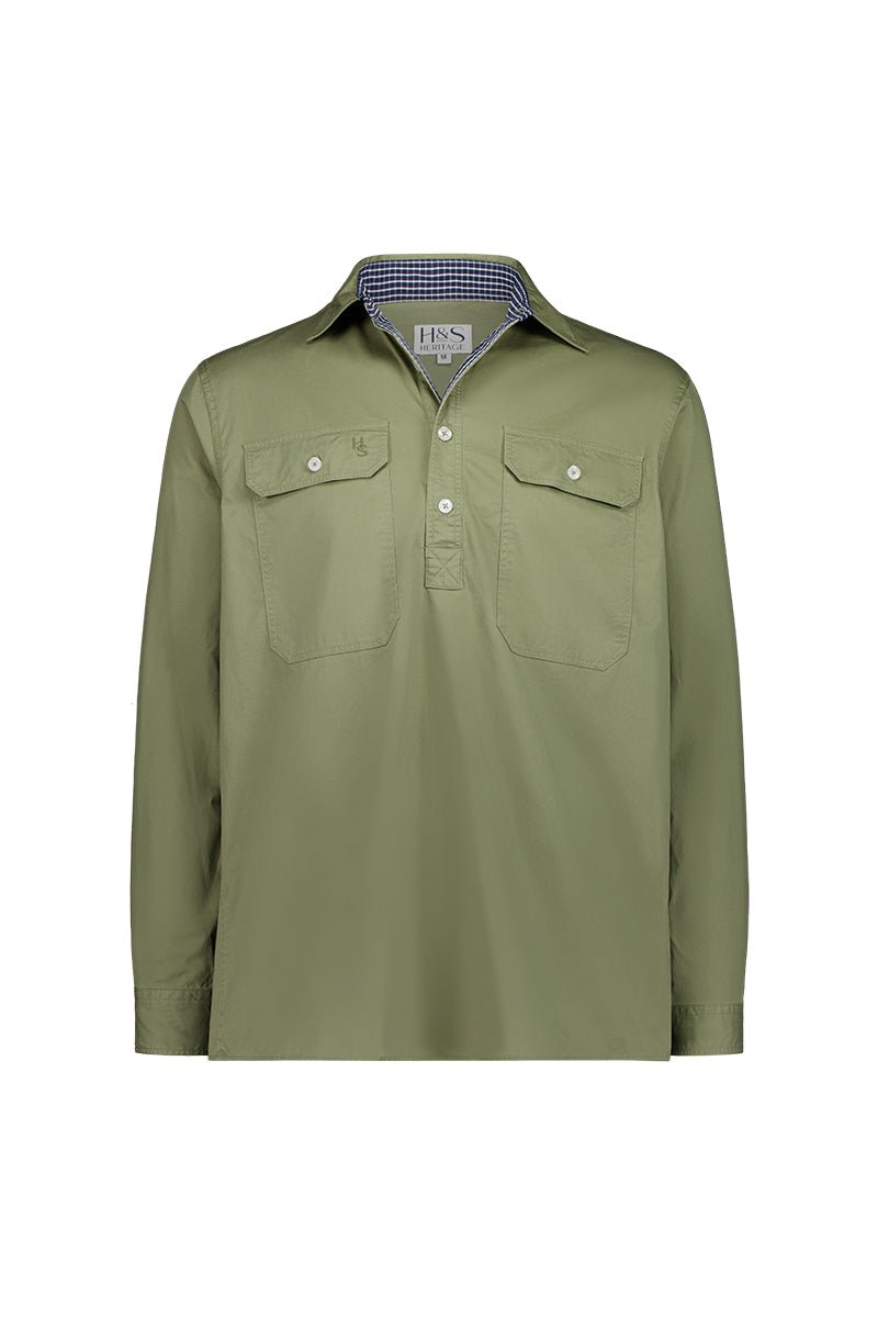 Albie Workshirt in Olive Green - H&S Heritage