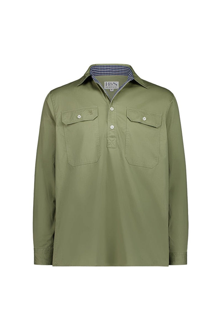 Albie Workshirt in Olive Green - H&S Heritage