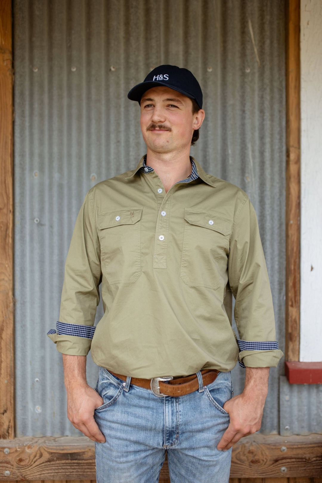 Albie Workshirt in Olive Green - H&S Heritage