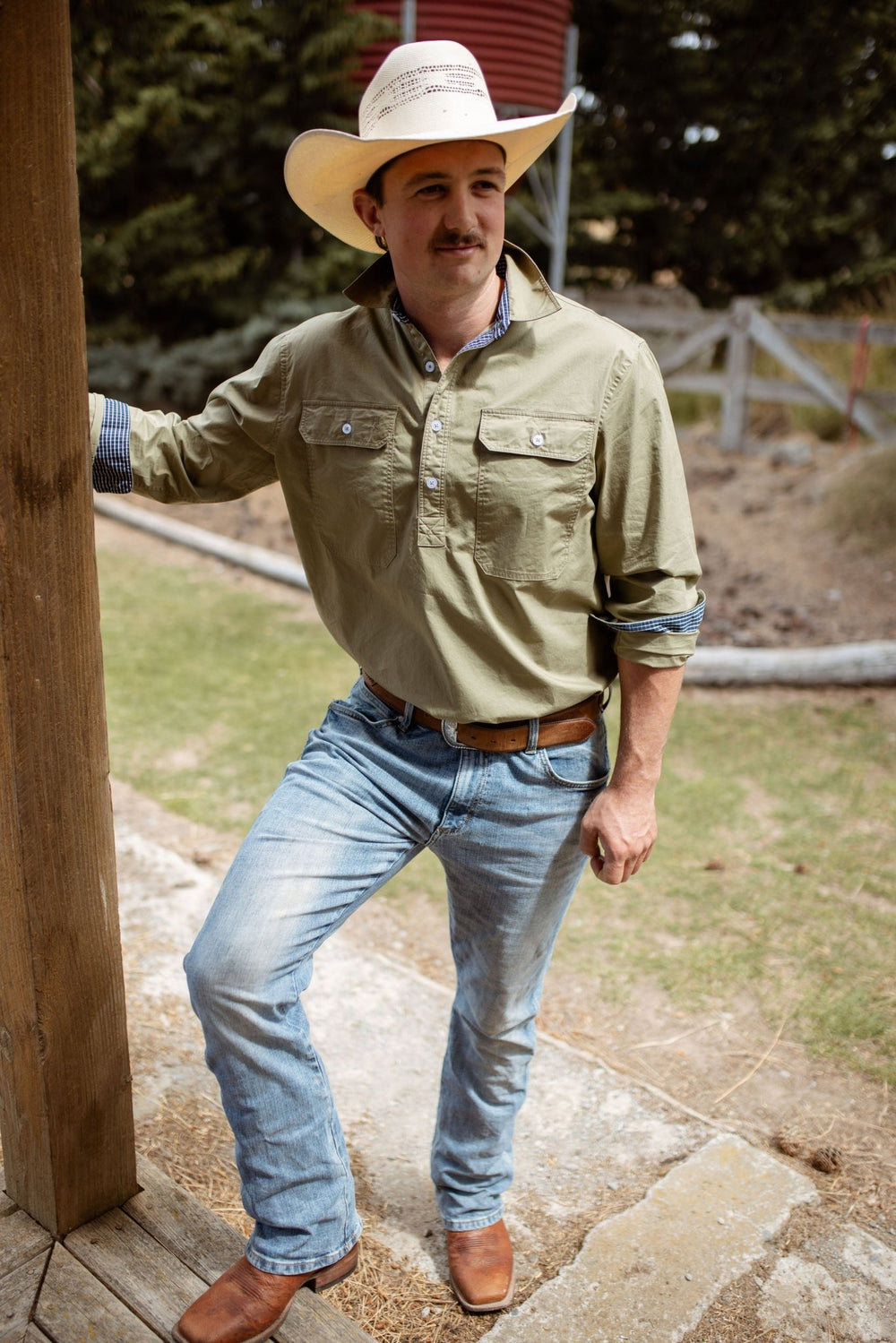 Albie Workshirt in Olive Green - H&S Heritage