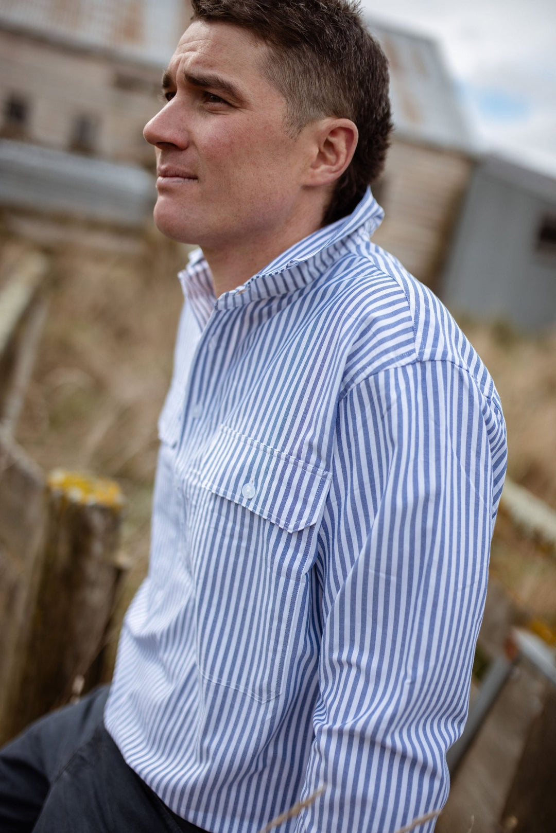 Albie Workshirt in Stripe - H&S Heritage