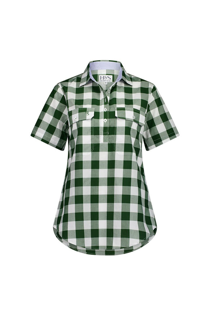 Alice Workshirt in Bottle Green Gingham - H&S Heritage