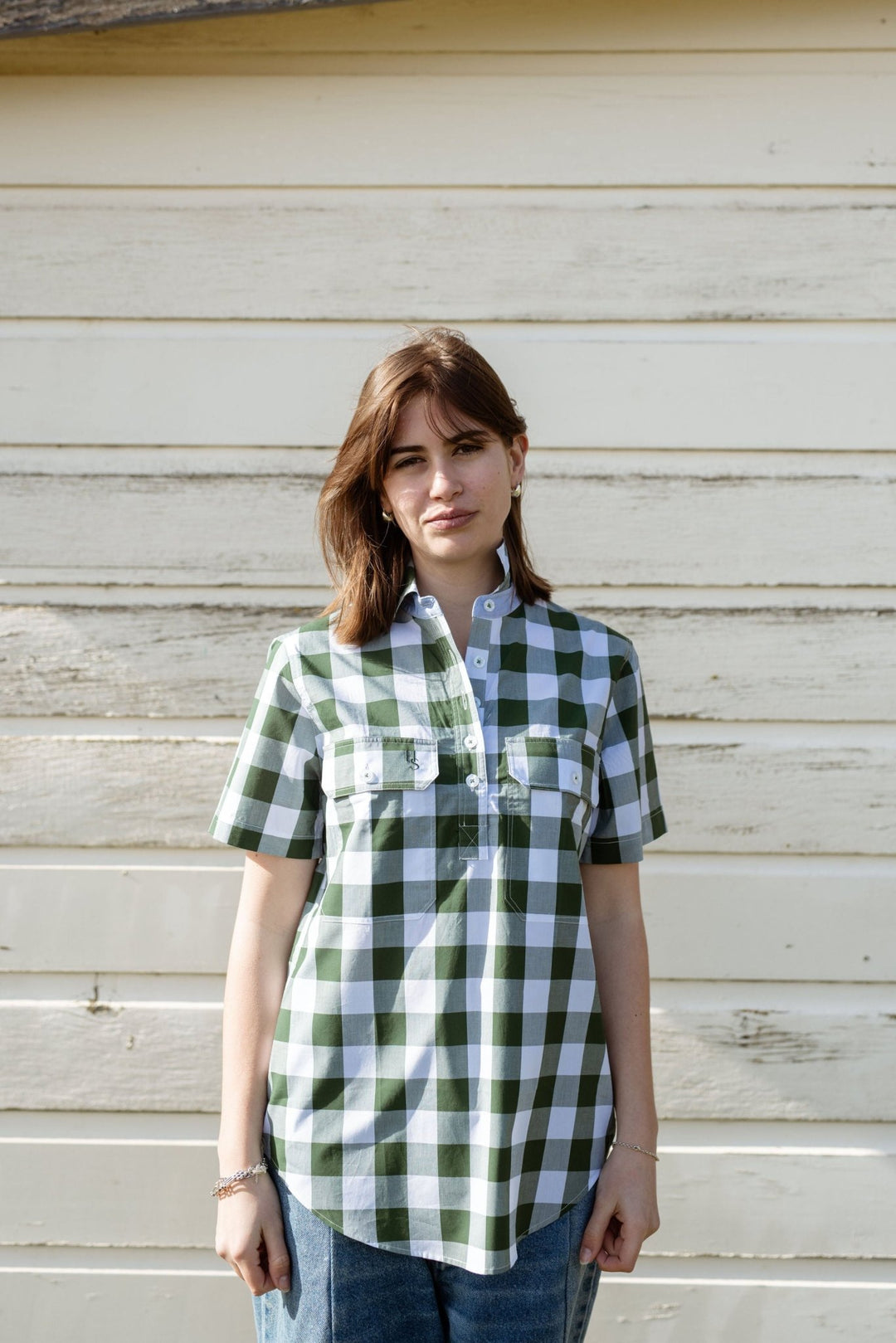 Alice Workshirt in Bottle Green Gingham - H&S Heritage