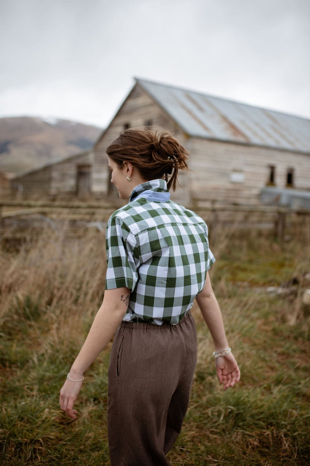 Alice Workshirt in Bottle Green Gingham - H&S Heritage