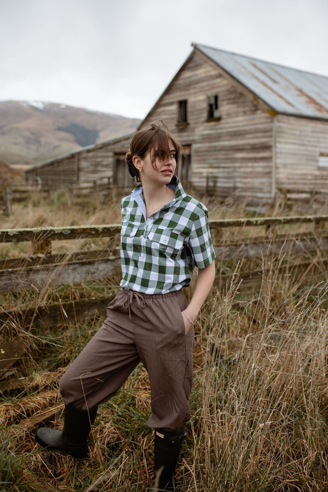 Alice Workshirt in Bottle Green Gingham - H&S Heritage