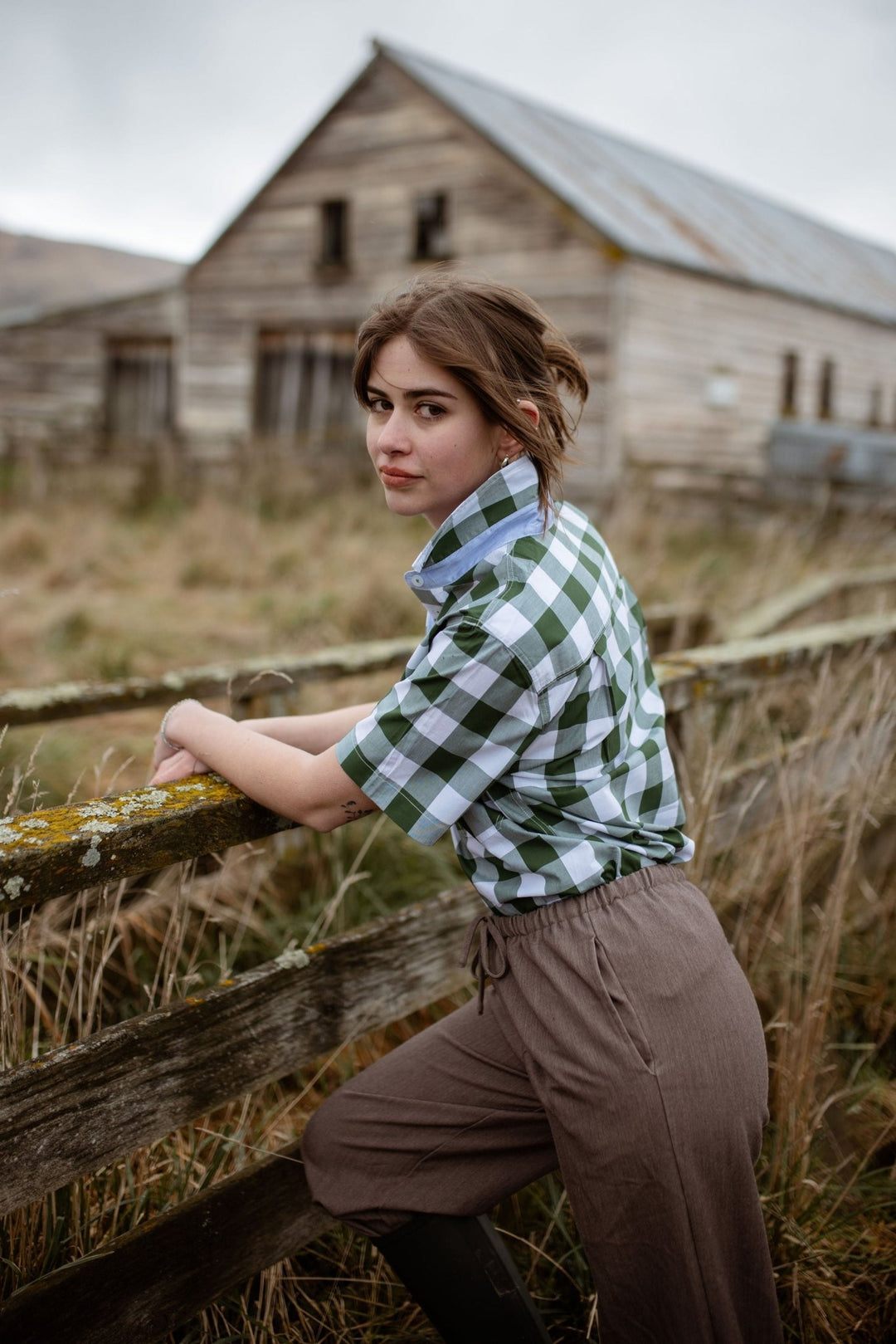 Alice Workshirt in Bottle Green Gingham - H&S Heritage
