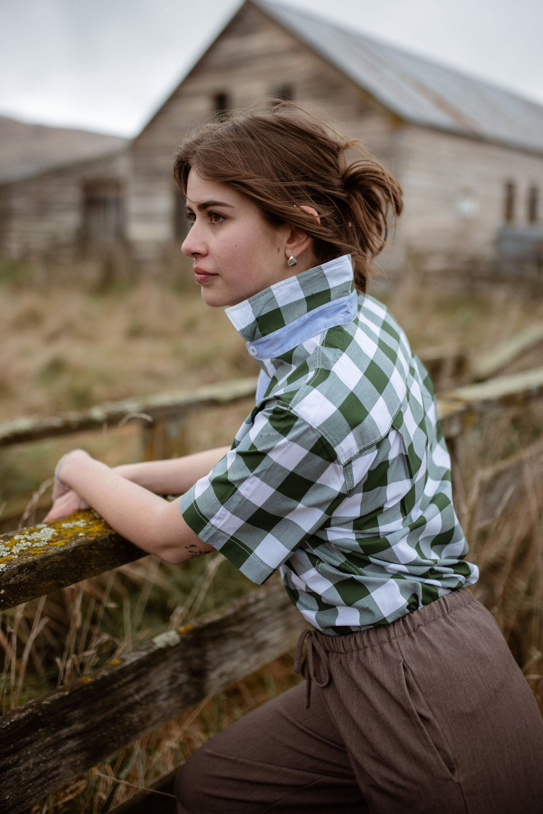 Alice Workshirt in Bottle Green Gingham - H&S Heritage