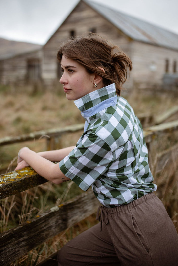 Alice Workshirt in Bottle Green Gingham - H&S Heritage