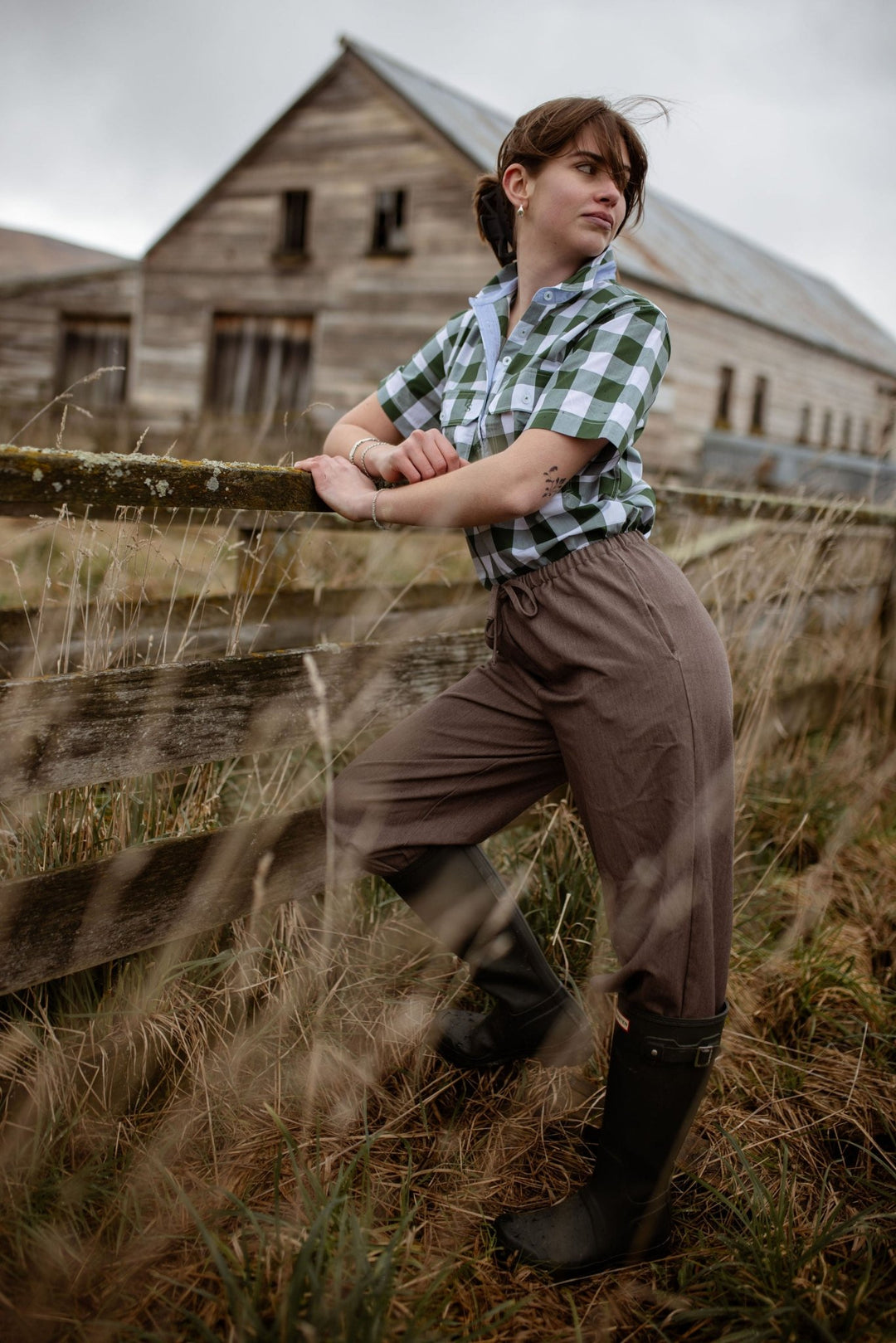 Alice Workshirt in Bottle Green Gingham - H&S Heritage