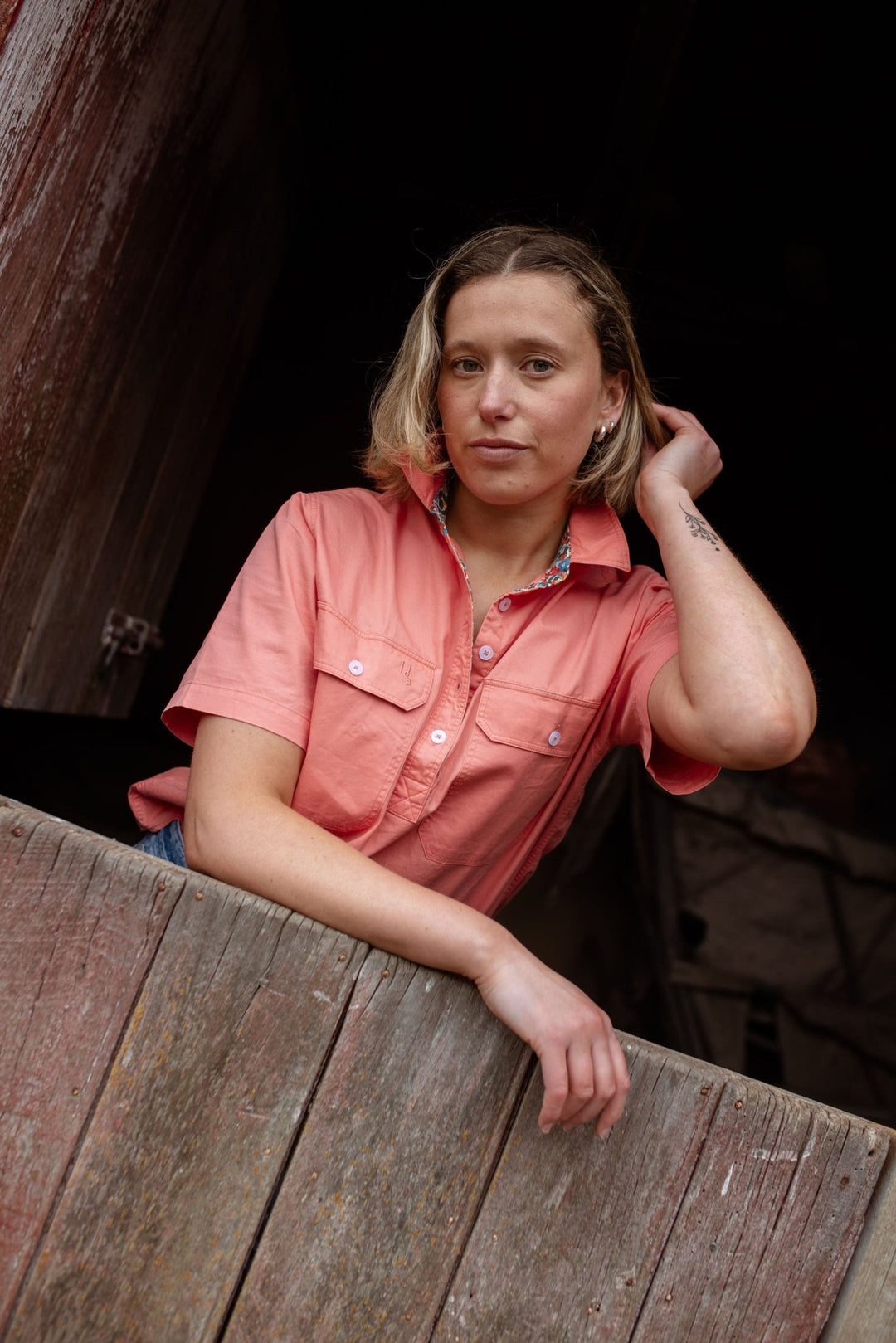 Alice Workshirt in Coral - H&S Heritage