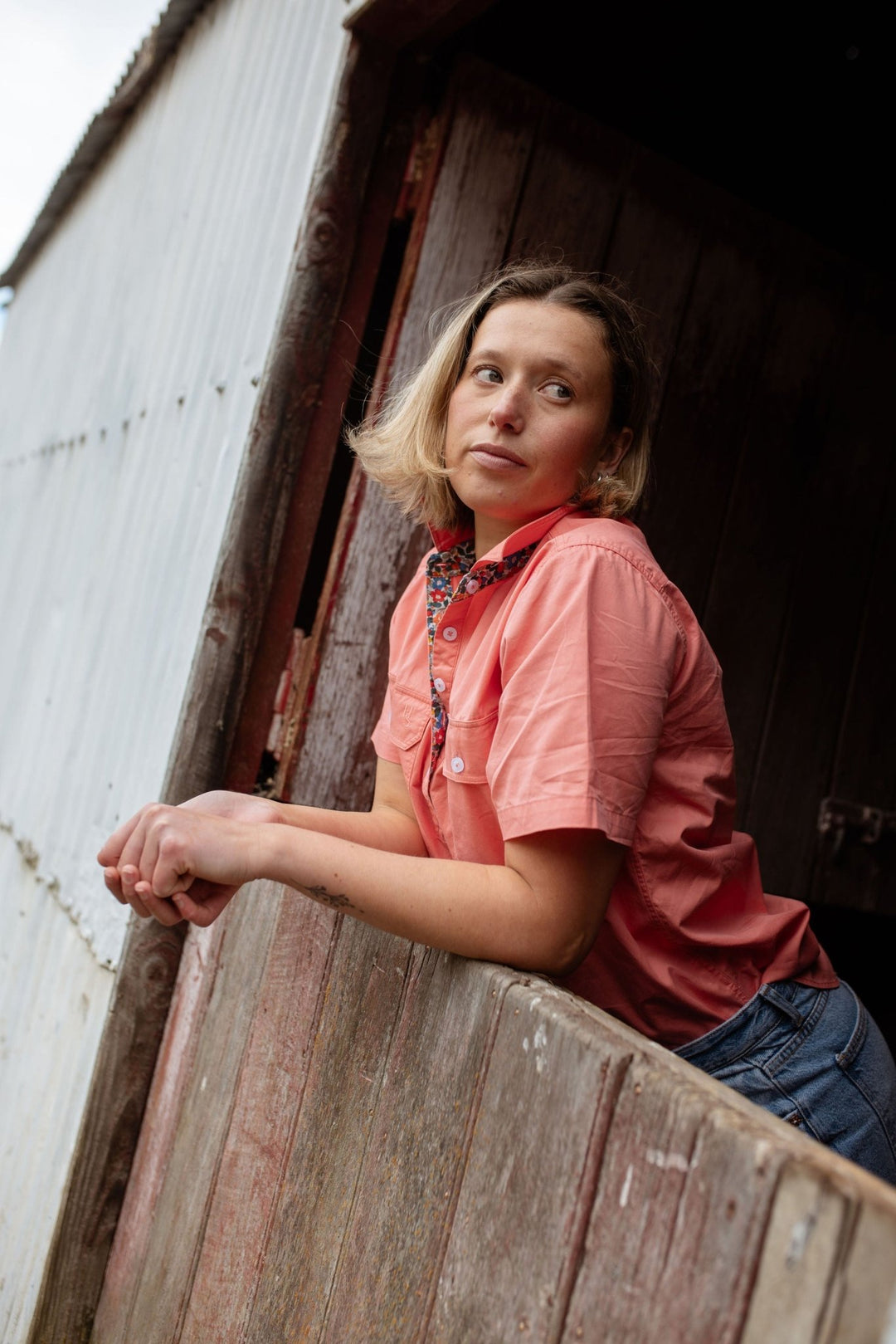 Alice Workshirt in Coral - H&S Heritage