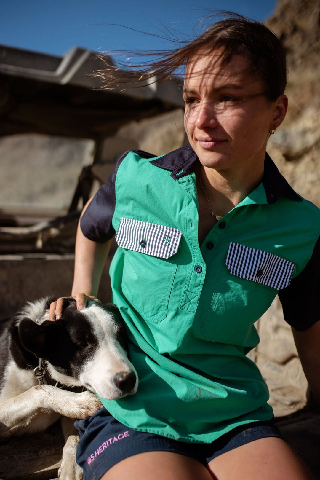 Alice Workshirt in Green and Navy - H&S Heritage