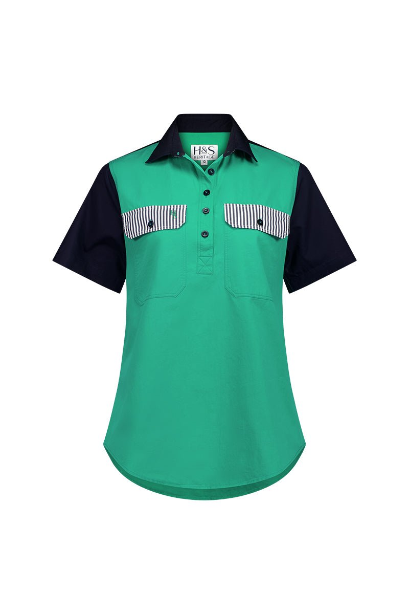 Alice Workshirt in Green and Navy - H&S Heritage