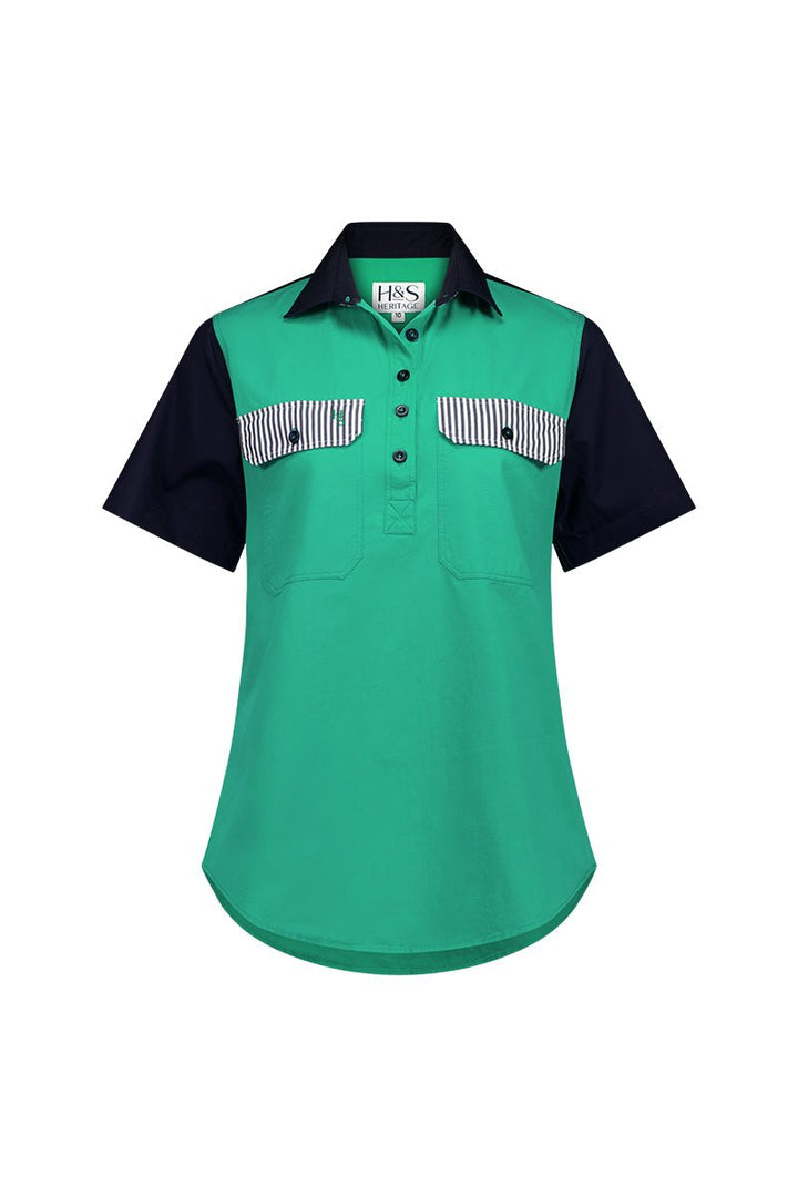 Alice Workshirt in Green and Navy - H&S Heritage