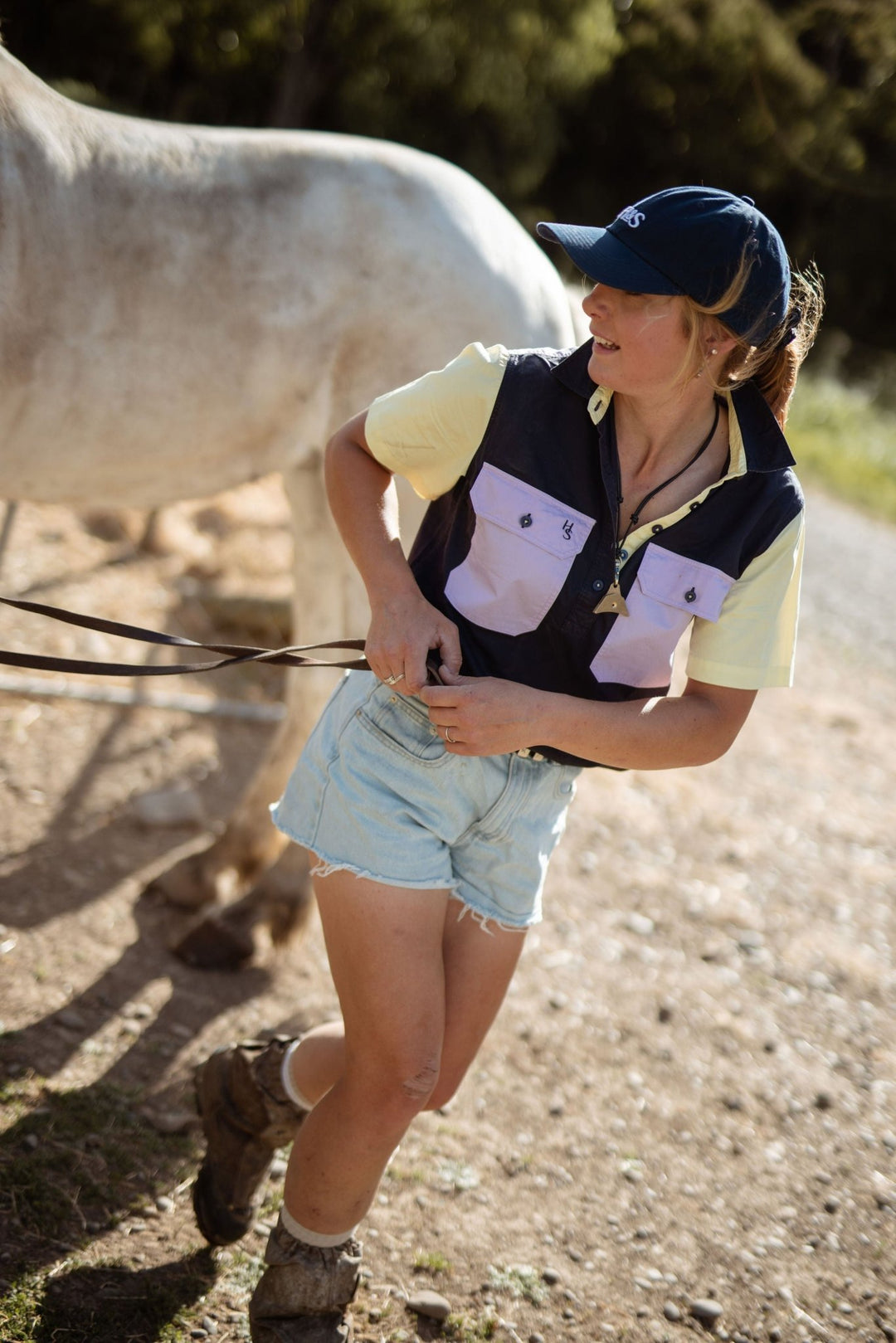 Alice Workshirt in Lilac and Yellow Multi - H&S Heritage