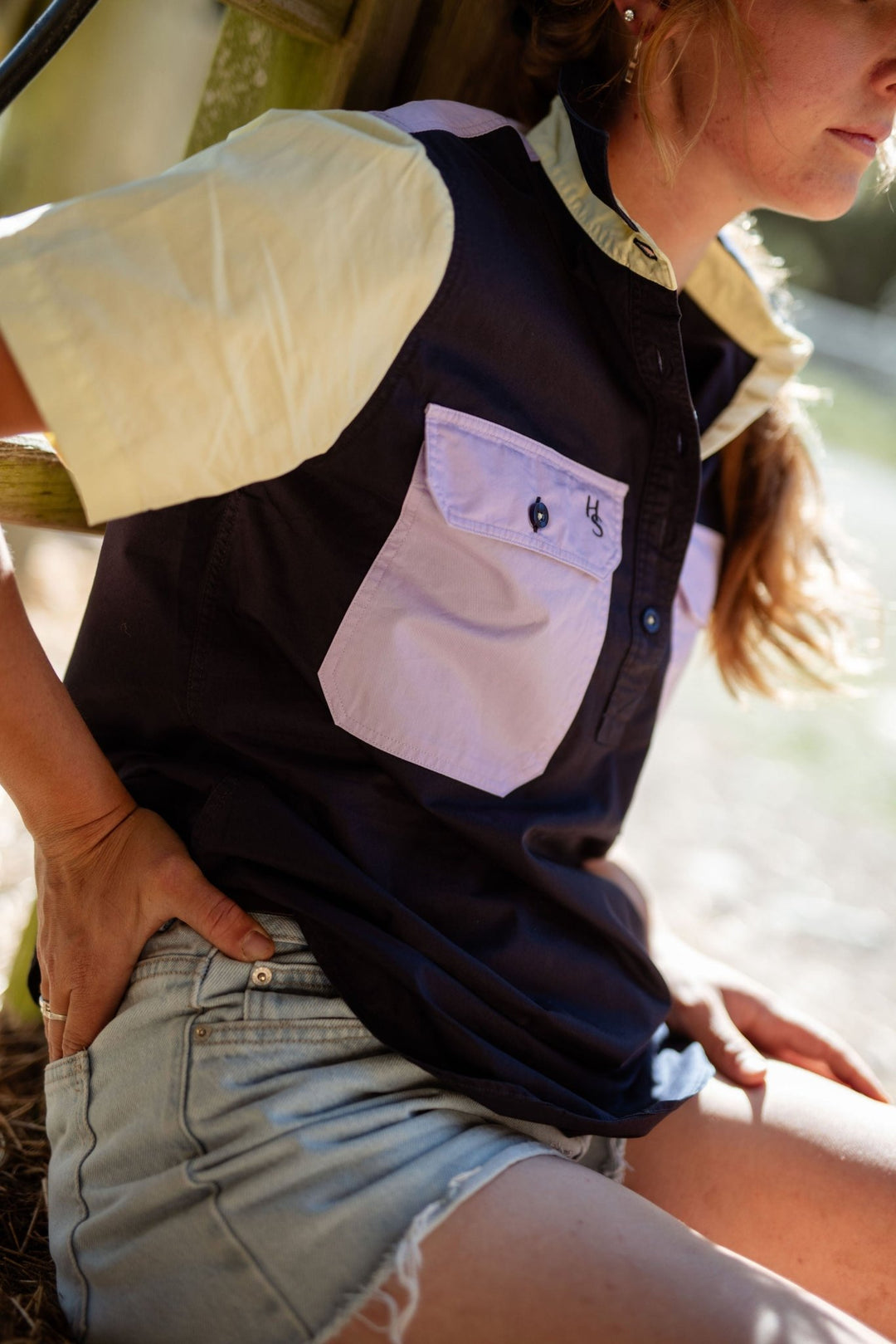 Alice Workshirt in Lilac and Yellow Multi - H&S Heritage