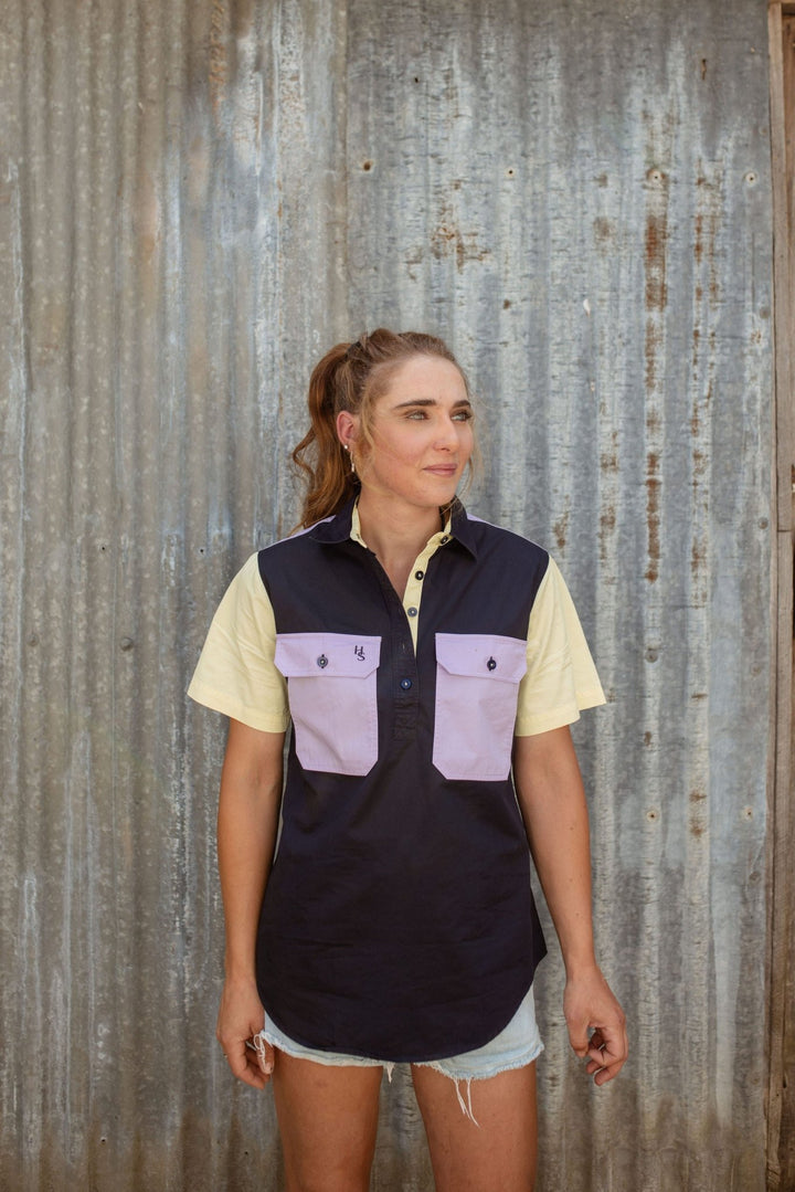 Alice Workshirt in Lilac and Yellow Multi - H&S Heritage