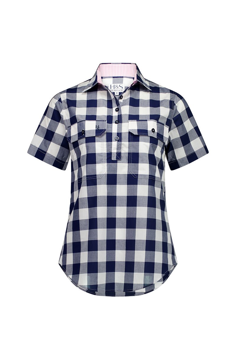 Alice Workshirt in Navy Gingham - H&S Heritage
