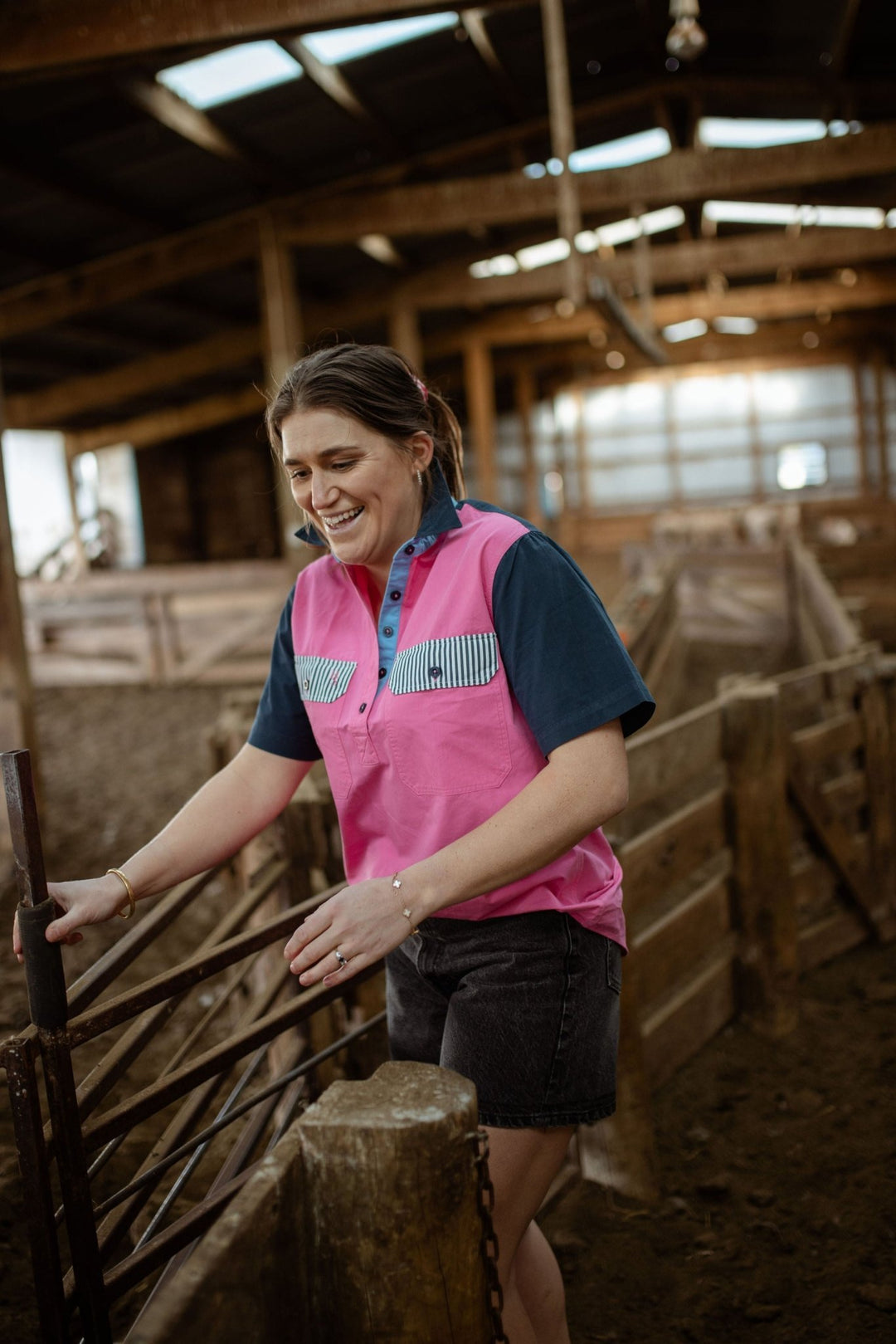 Alice Workshirt in Pink and Navy - H&S Heritage