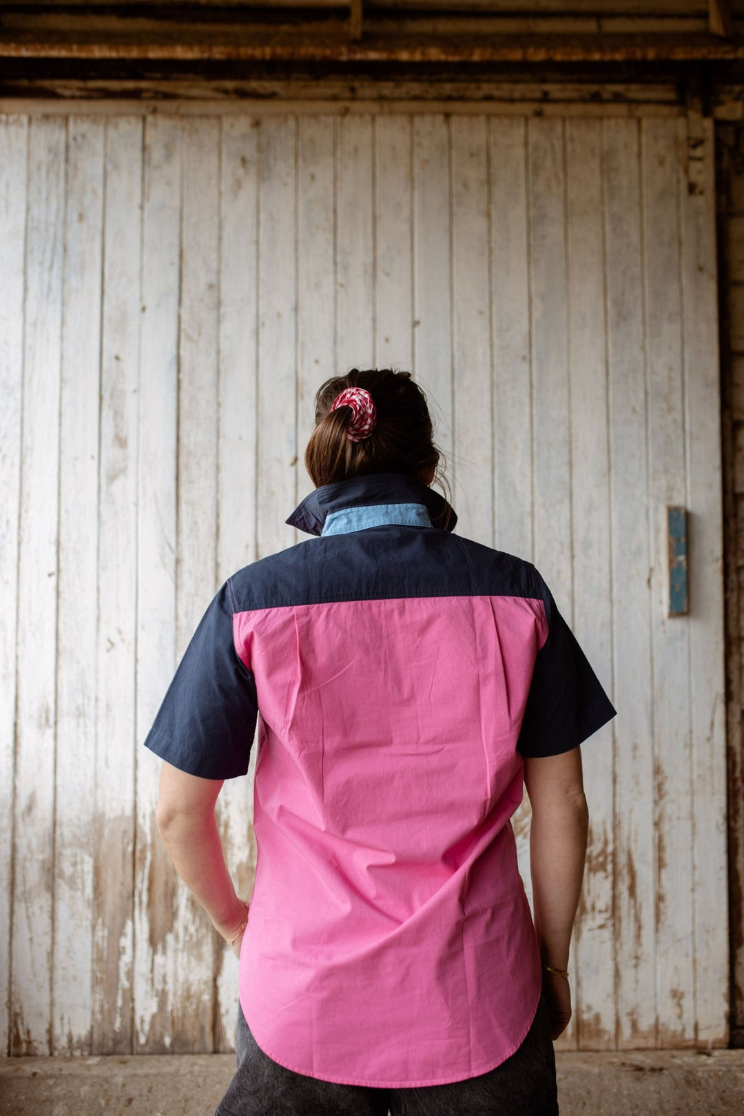 Alice Workshirt in Pink and Navy - H&S Heritage