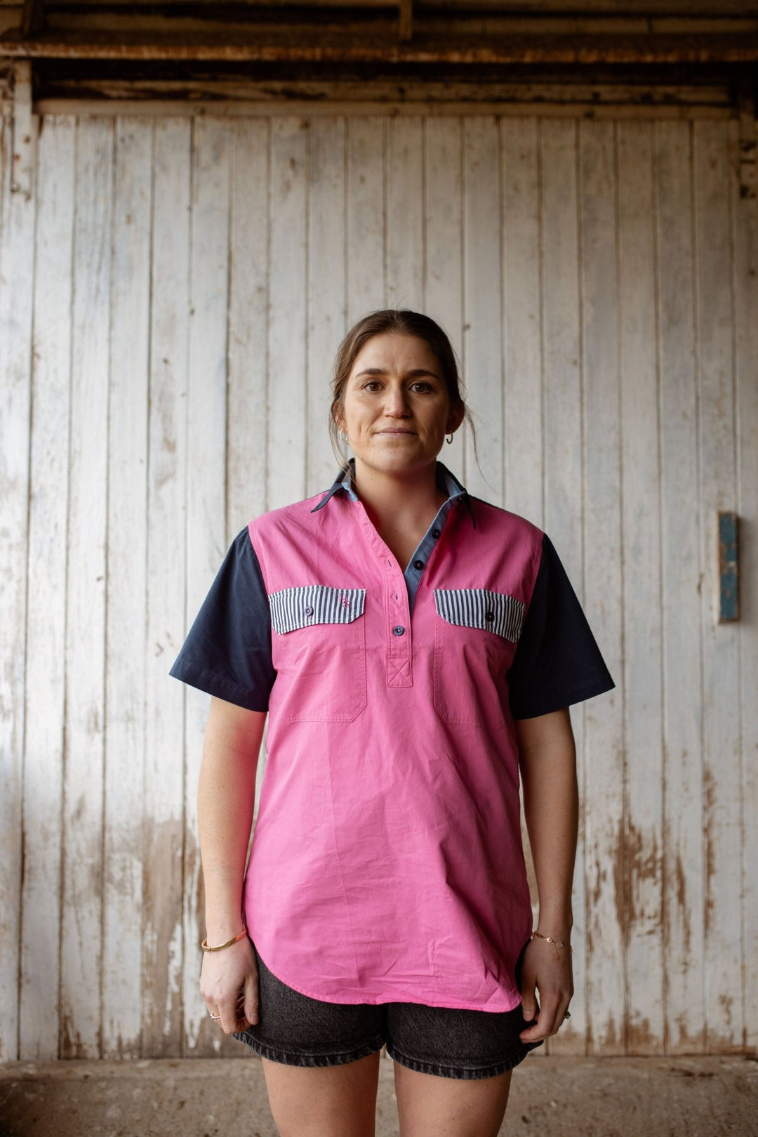 Alice Workshirt in Pink and Navy - H&S Heritage