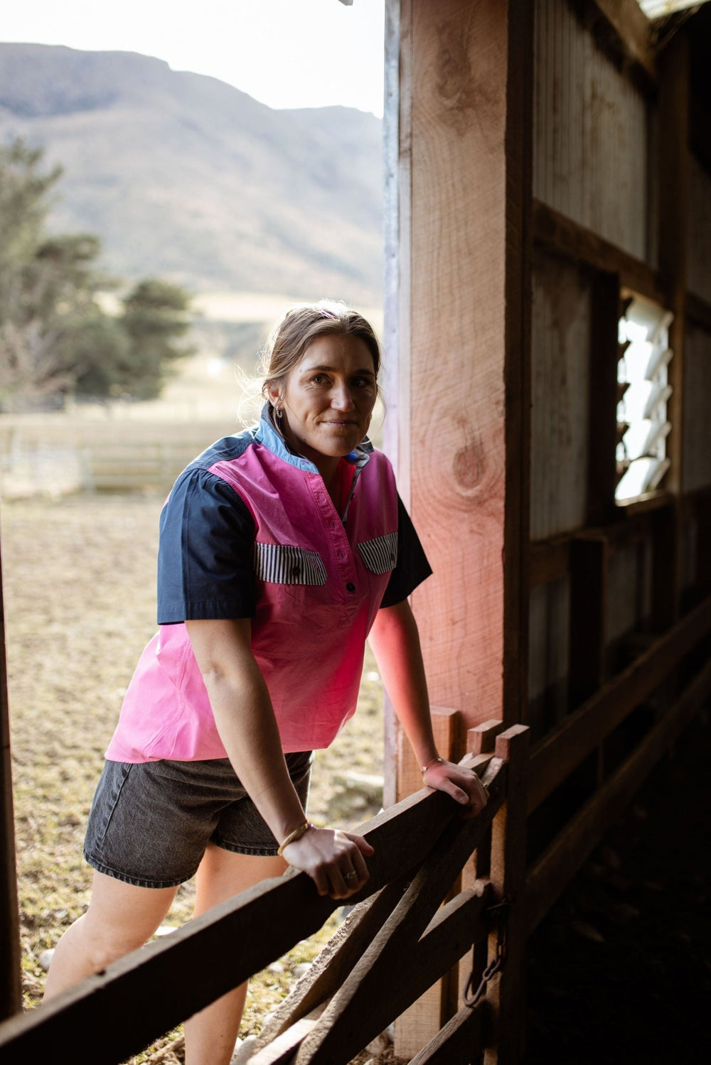 Alice Workshirt in Pink and Navy - H&S Heritage