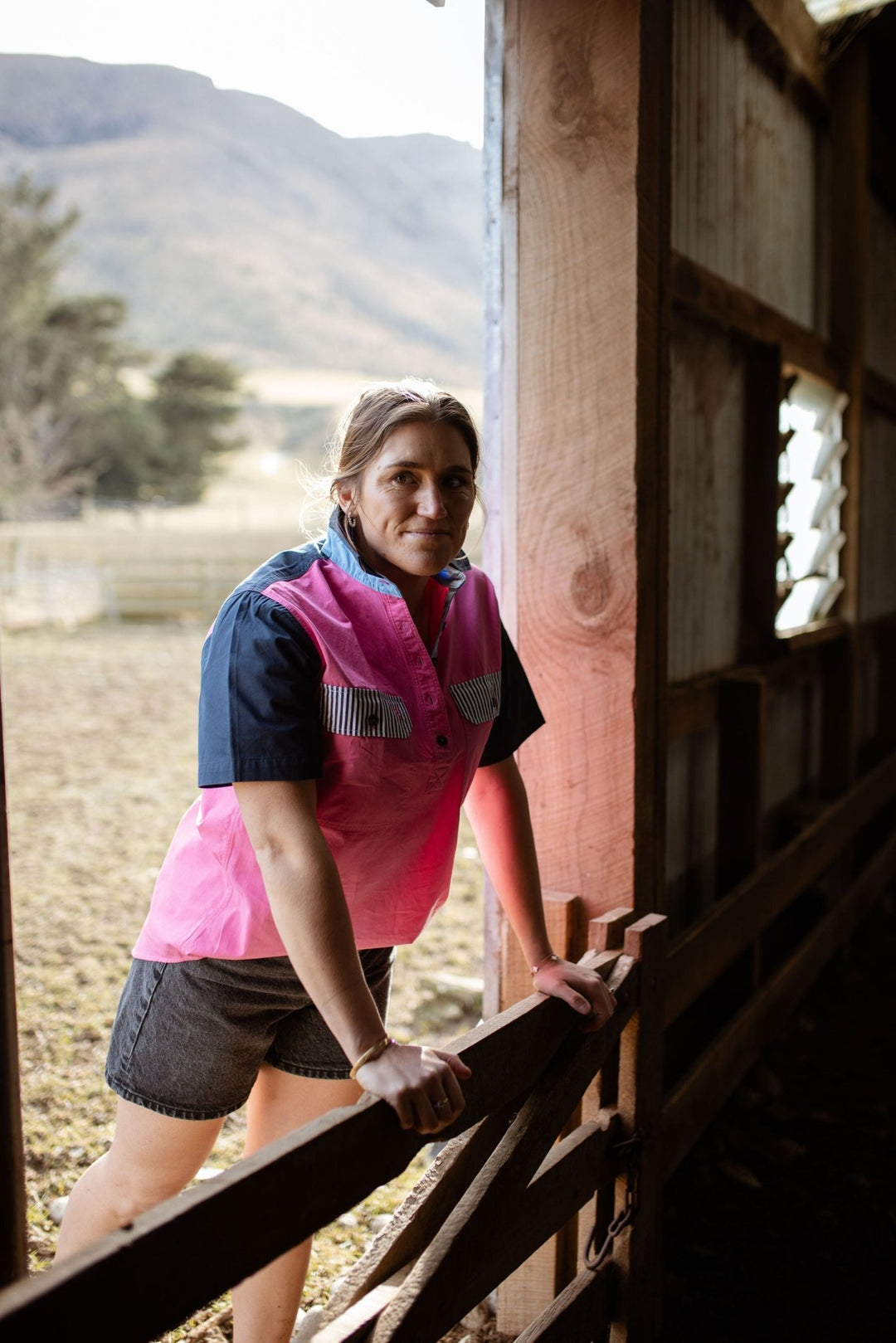 Alice Workshirt in Pink and Navy - H&S Heritage