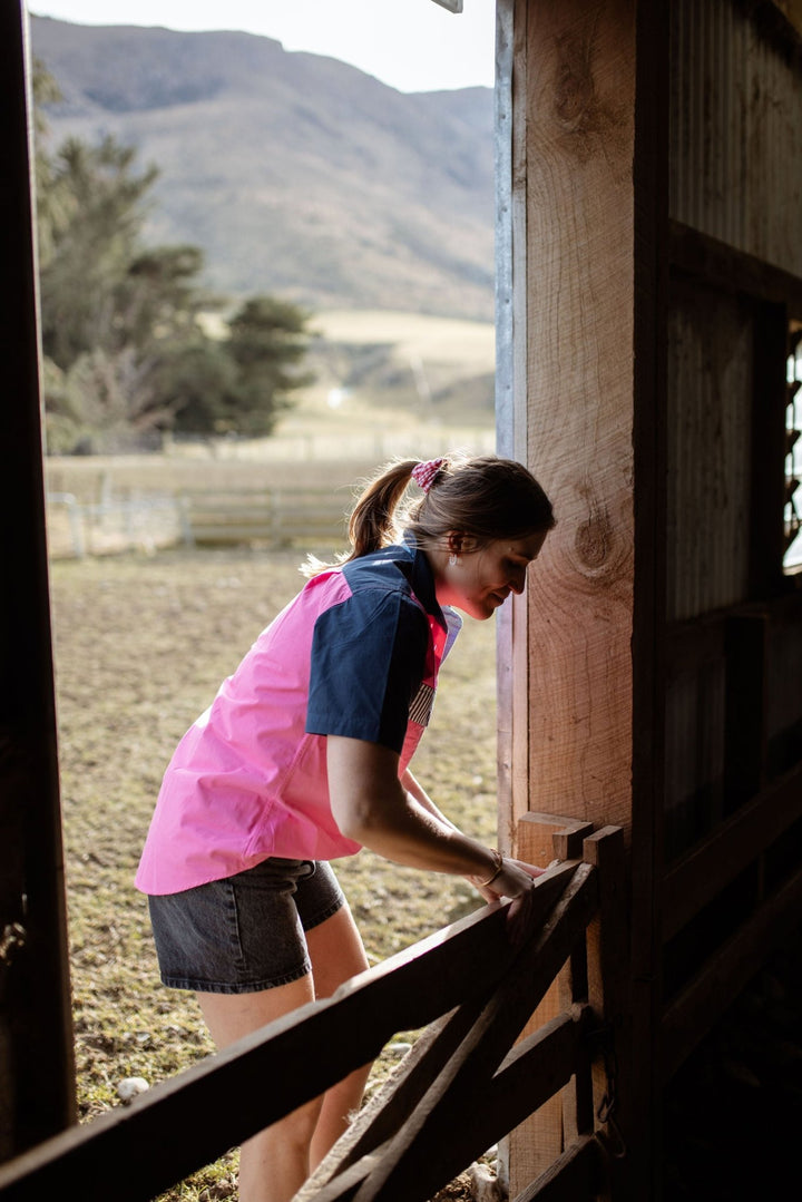 Alice Workshirt in Pink and Navy - H&S Heritage