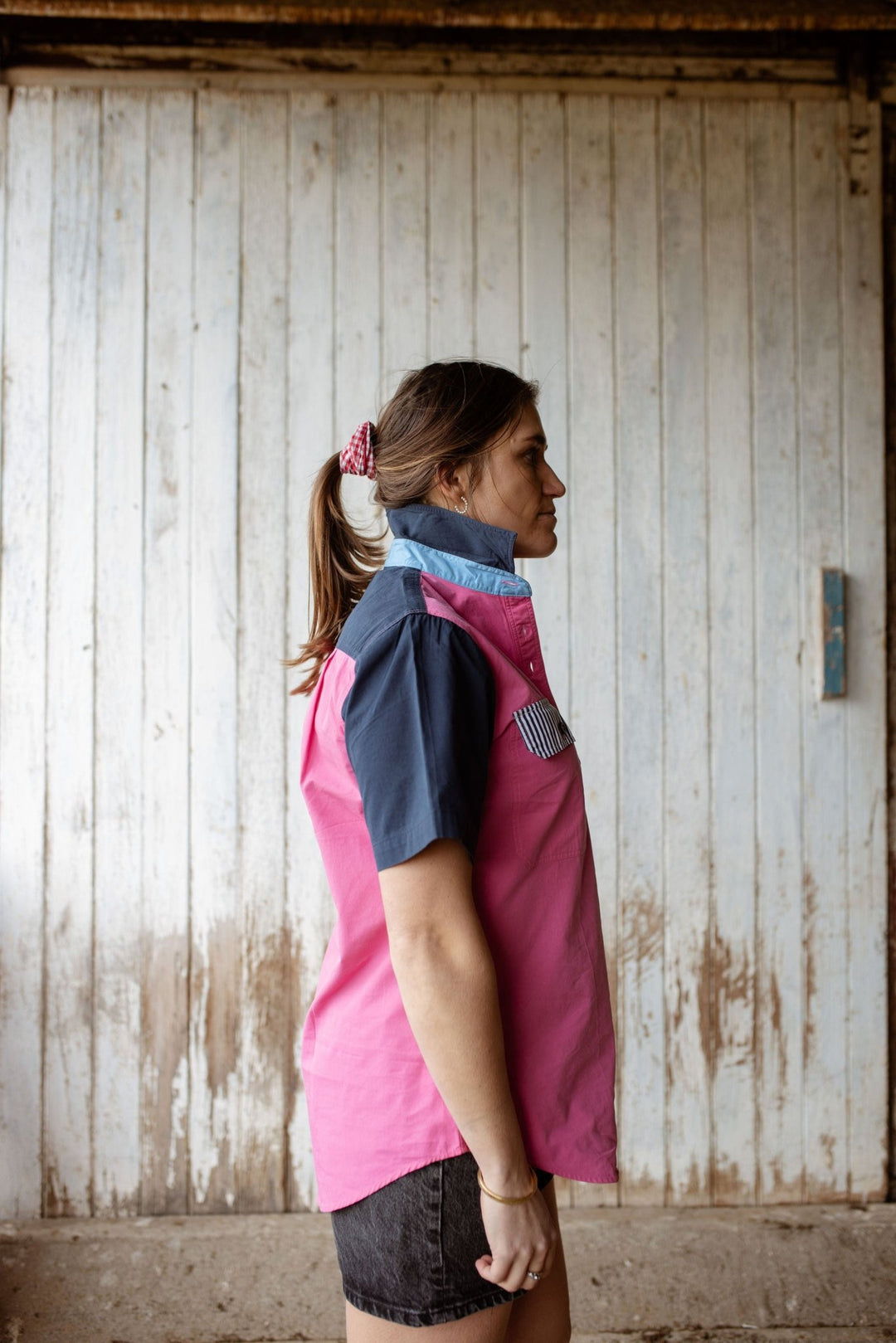 Alice Workshirt in Pink and Navy - H&S Heritage