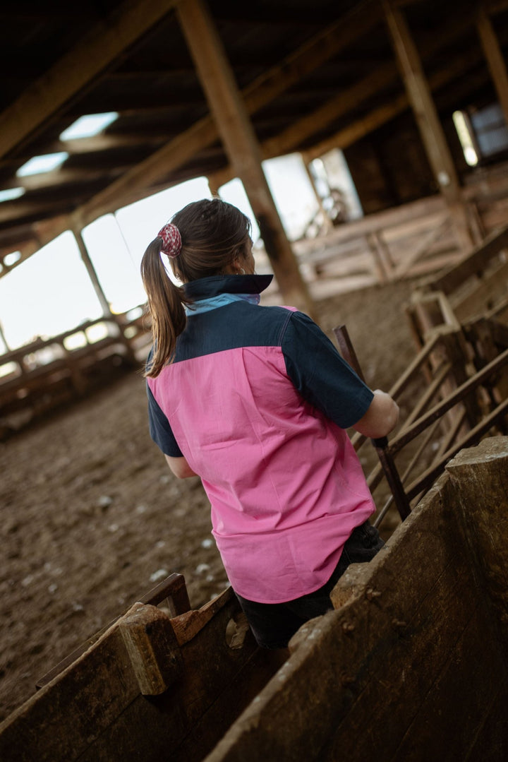 Alice Workshirt in Pink and Navy - H&S Heritage