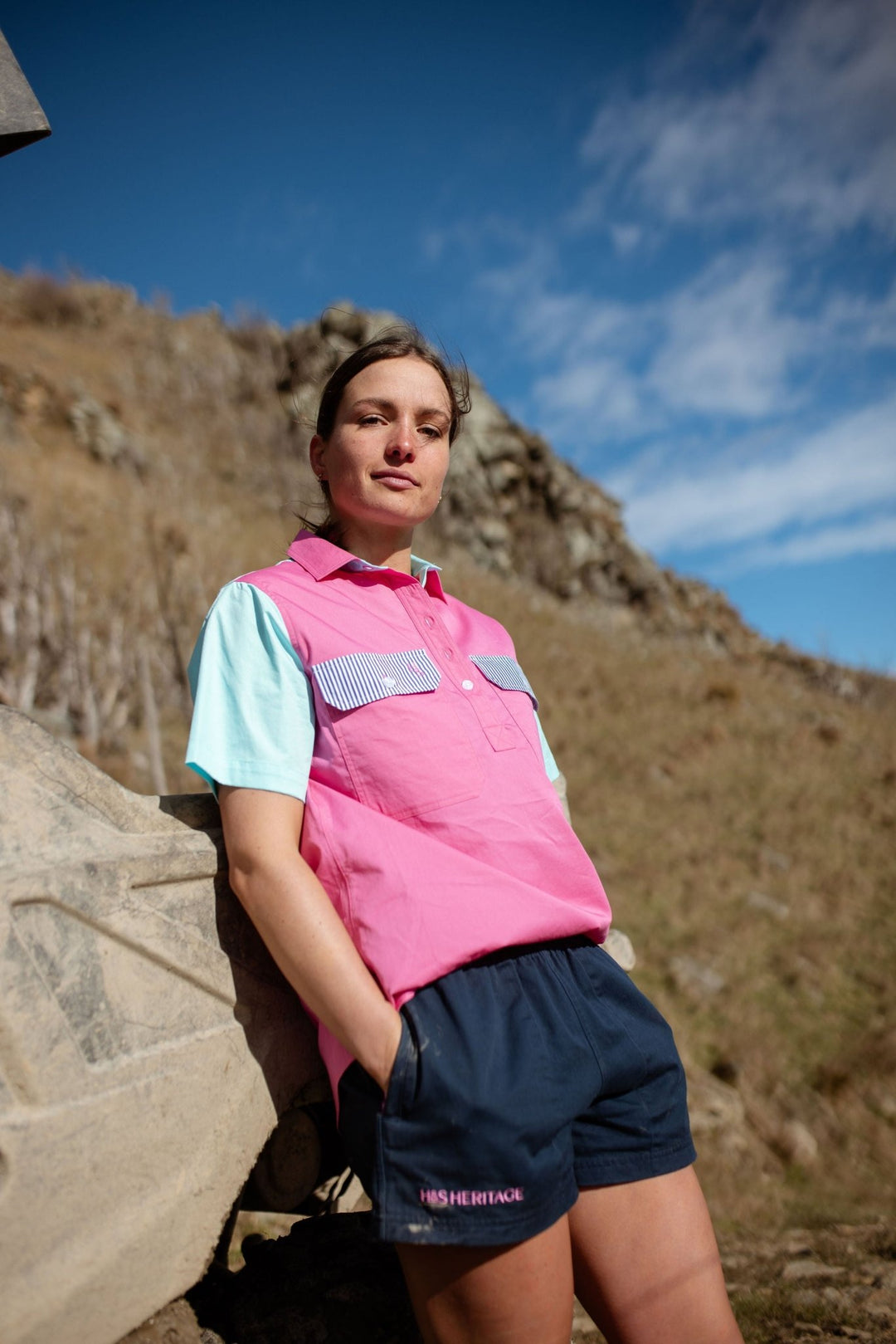 Alice Workshirt in Pink Multi - H&S Heritage