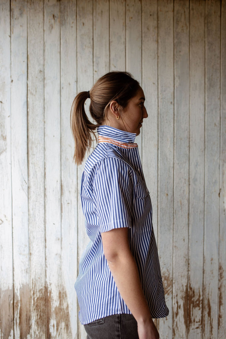 Alice Workshirt in Royal Blue and White Stripe - H&S Heritage
