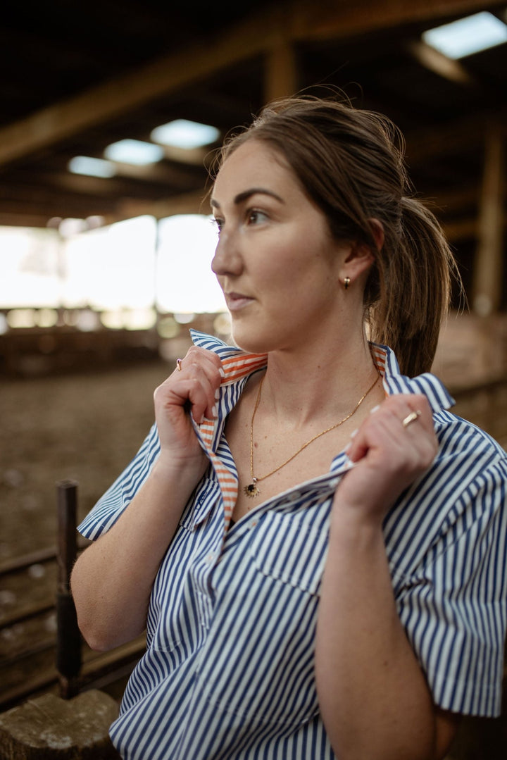 Alice Workshirt in Royal Blue and White Stripe - H&S Heritage